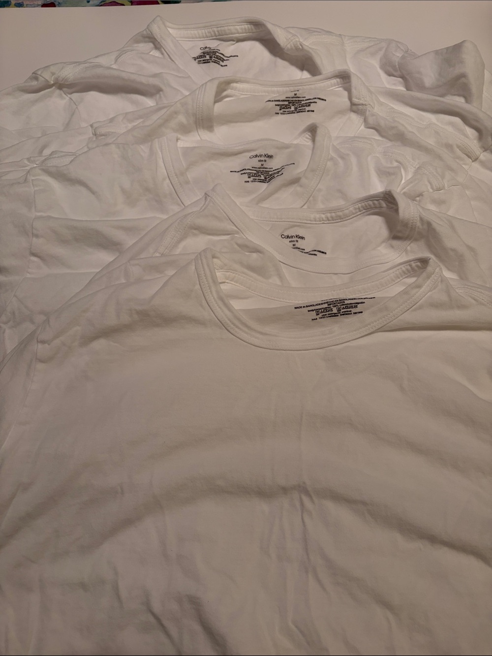Calvin Klein Men’s White Short Sleeve Crew Neck Slim Fit Tees - Set of 5